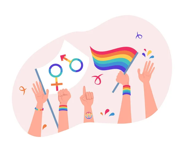 Lesben, Schwule, Bisexuelle, Transgender und Queer People Stolz Parade Vektor flache Illustration. — Stockvektor