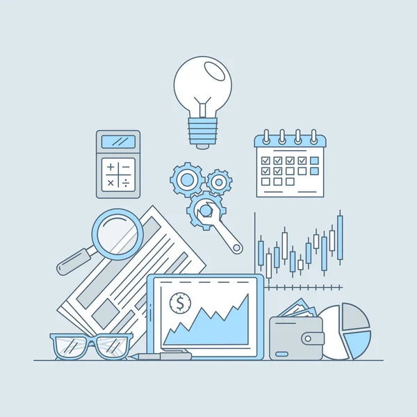 Negócios, investimento online ou aplicações bancárias ilustração de esboço de desenho animado vetorial. Carreira e planejamento de negócios. — Vetor de Stock