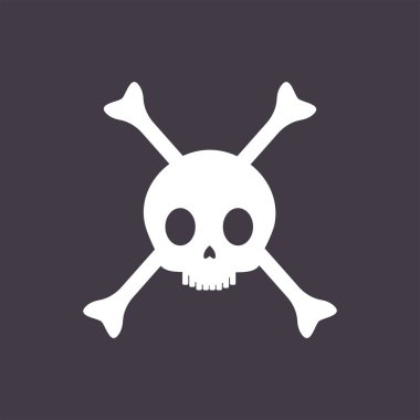 Çapraz kemikli korsan kafatası siyah zemin üzerinde izole edilmiş vektör düz illüstrasyon. Jolly Roger korsan sembolü.