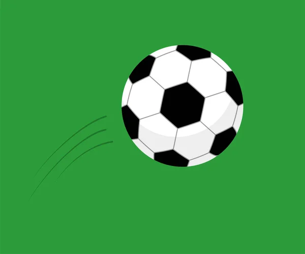 Flying soccer ball vector flat illustration isolated on green background. Ball for football for sport and competition. — Stock Vector