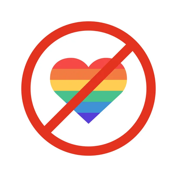 LGBT ist verboten Vektor flache Darstellung isoliert auf weißem Hintergrund. Regenbogenherz im durchgestrichenen roten Kreis. — Stockvektor