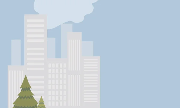 Nowoczesny krajobraz miasta wektor płaska ilustracja. Budynki, drapacze chmur i projekty drzew. — Wektor stockowy