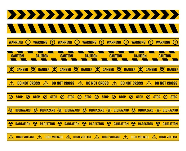 Set of prohibition and warning tapes vector flat illustration. Danger, stop, and caution ribbons. Ilustracje Stockowe bez tantiem