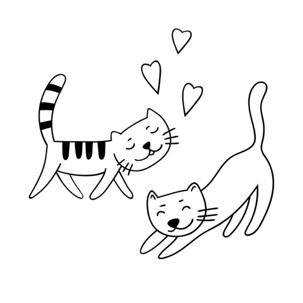 Gatos fofos abraçam gato desenhado à mão amor de gatinho casal de animais  de desenho animado simples ilustração em vetor de estoque