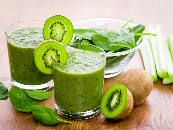 Two glass of green smoothie Stock Photo