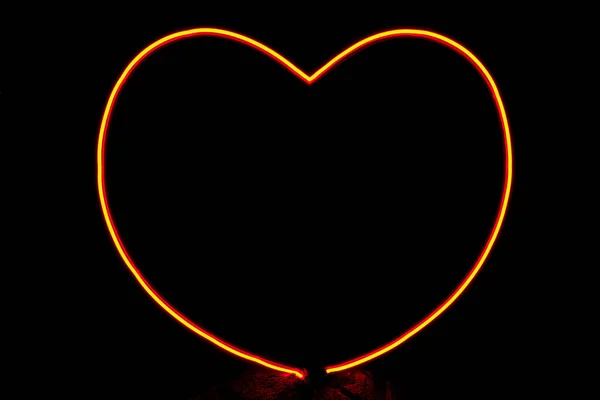 Red Neon Heart Black Background Copy Space Illuminated Heart Decoration — Stock Photo, Image