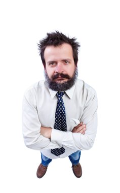 Adam komik saç ve gür sakallı ararken
