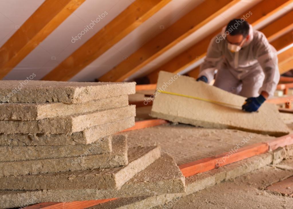 Thermal insulation of a building with mineral wool panels Stock Photo