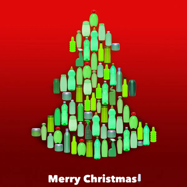 Plastic bottles forming a christmas tree — Stock Photo, Image