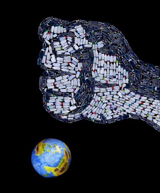 Gezegen kırma plastik şişe yapılmış yumruk