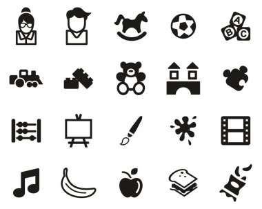 Anaokulu ya da Gündüz Bakımı Simgeleri Siyah & Beyaz Set Büyük