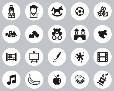 Anaokulu veya Kreş Simgeleri Siyah & Beyaz Düz Tasarım Çemberi Büyük