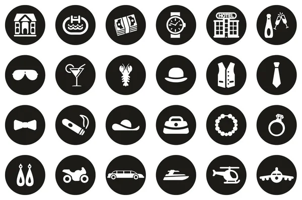 Iconos Lujo Lujo Vida Blanco Negro Plano Diseño Círculo Conjunto — Vector de stock