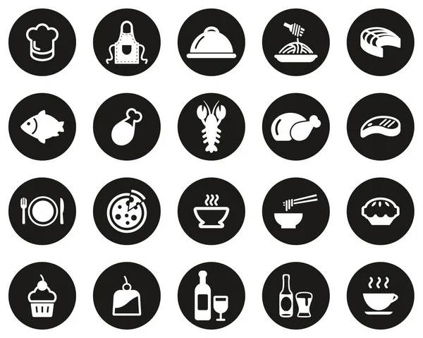 Mittagessen Oder Restaurant Lunch Icons Weiß Auf Schwarz Flat Design — Stockvektor