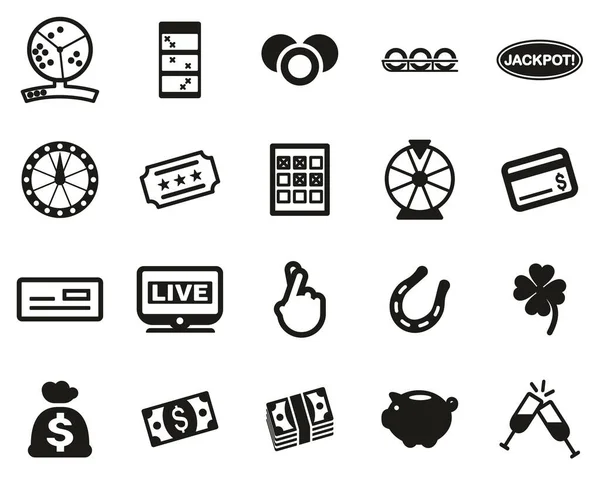 Lottery Raffle Icons Black White Set Big — Stock Vector