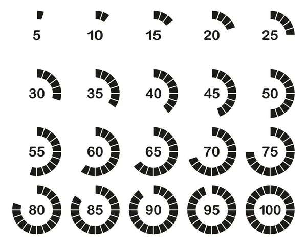 Loading Percentage Icons Schwarz Weiß Set Big — Stockvektor