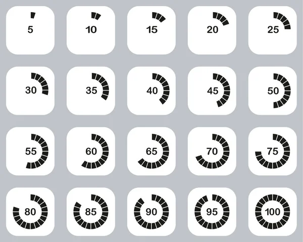 Loading Percentage Icons Schwarz Weiß Flaches Design Set Big — Stockvektor