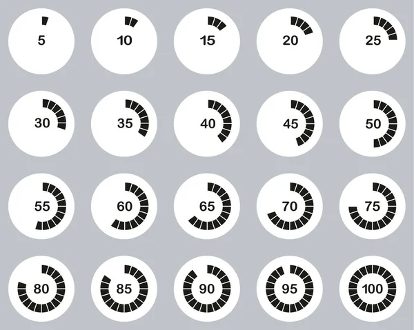 Loading Percentage Icons Black White Flat Design Circle Set Big — Stock Vector