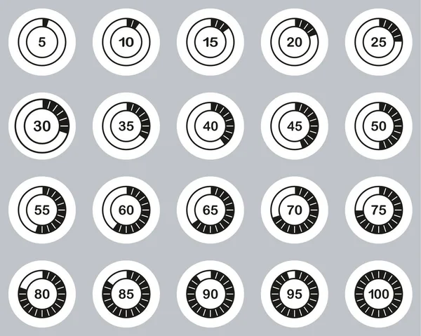Chargement Pourcentage Icônes Noir Blanc Flat Design Circle Set Big — Image vectorielle