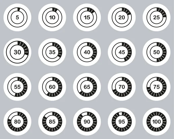 Carregando Ícones Porcentagem Preto Branco Plano Projeto Círculo Definido Big —  Vetores de Stock