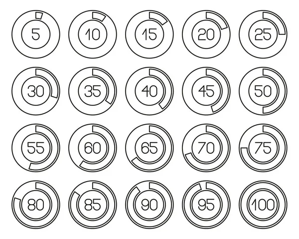 Loading Percentage Icons Black White Thin Line Set Big — Stock Vector