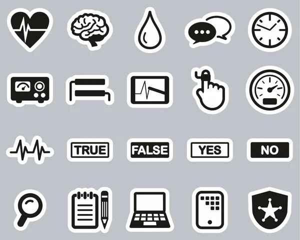 Lie Detector Test Polygraph Test Icons Black White Sticker Set — Stock Vector