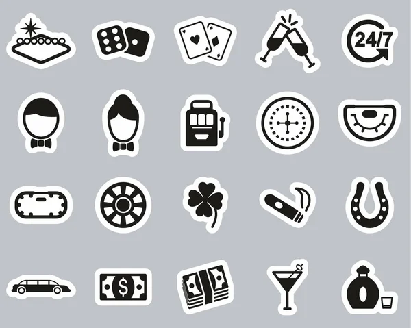 Las Vegas City Culture Icons Black White Sticker Set Big — стоковый вектор