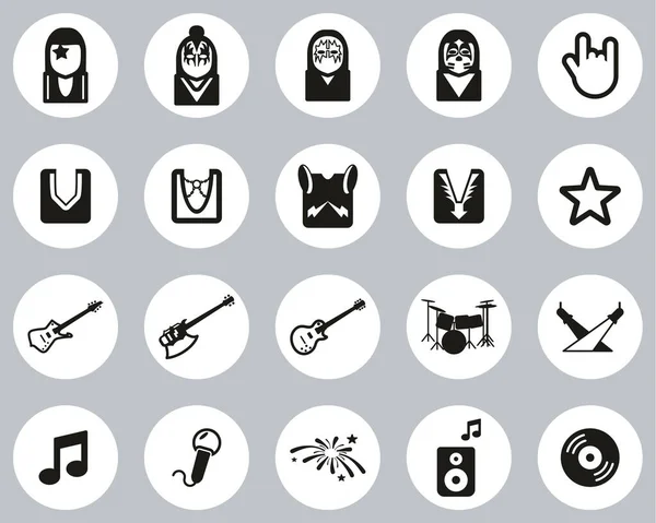 Kiss Band Icons Black White Flat Design Set Big — стоковый вектор
