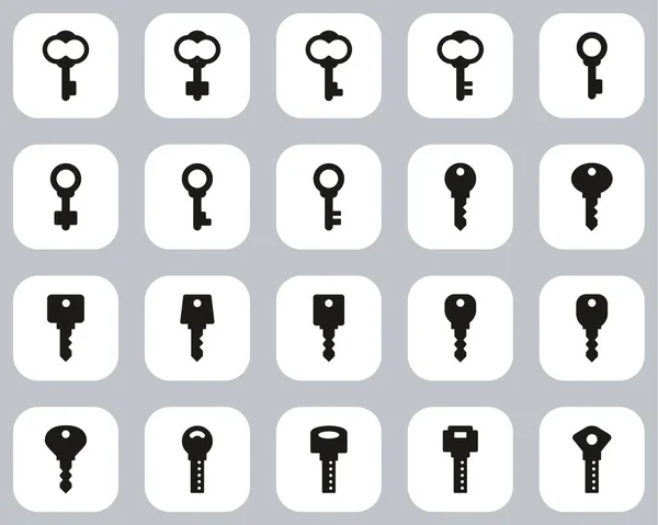 Keys Various Shapes Keys Icons Black White Flat Design Set — Stock Vector