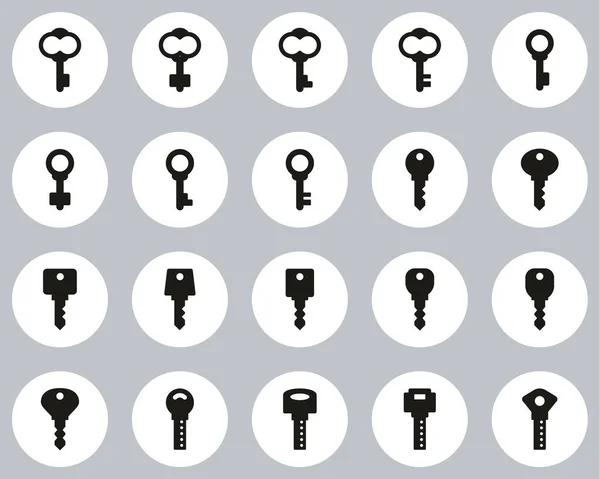 Schlüssel Oder Verschiedene Formen Von Schlüsseln Ikonen Black White Flat — Stockvektor