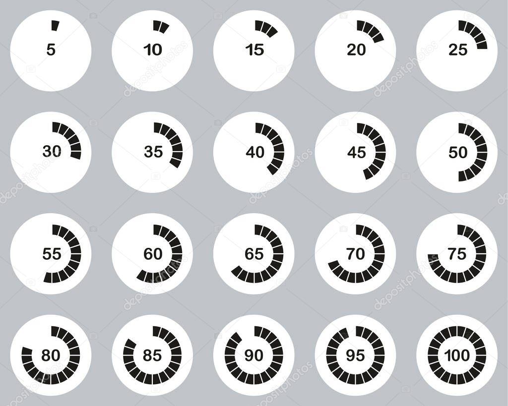 Loading Or Percentage Icons Black & White Flat Design Circle Set 03 Big