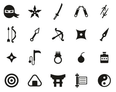 Ninja & Ninja Malzemeleri Simgeleri Siyah & Beyaz Set Büyük