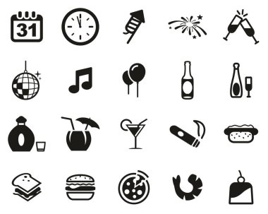 Yeni Yıl Arifesi ya da Yeni Yıl Partisi Simgeleri Siyah ve Beyaz Büyük