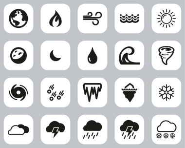 Doğa Elementleri Simgesi Siyah & Beyaz Düz Tasarım Büyük Ayarlı