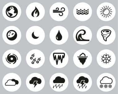 Doğa Elementleri Simgesi Siyah & Beyaz Düz Tasarım Çemberi Büyük Ayarla