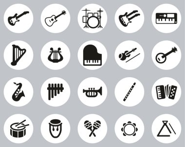 Müzik Aletleri Simgesi Siyah & Beyaz Düz Tasarım Çemberi Büyük Ayarla