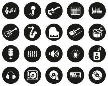 Müzik veya Müzik Stüdyosu Ekipmanları Simgeleri Siyah Düz Dizayn Çemberi Büyük