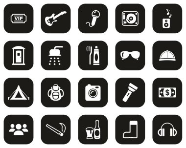 Müzik Festivali Simgesi Siyah Düz Dizayn Üzerine Beyaz Seti Büyük