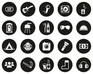 Müzik Festivali Siyah Düz Dizayn Çemberi Üzerine Beyaz Simgesi Büyük Ayarlandı