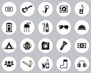 Müzik Festivali Simgesi Siyah & Beyaz Düz Tasarım Çemberi Büyük Ayarlandı