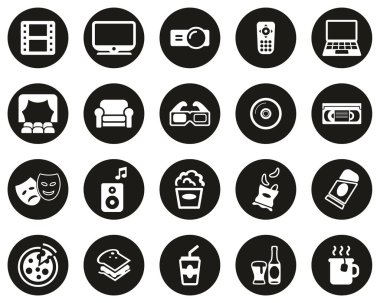 Ev Simgelerinde Film Gecesi Siyah Düz Tasarım Çemberinde Beyaz Büyük Sete