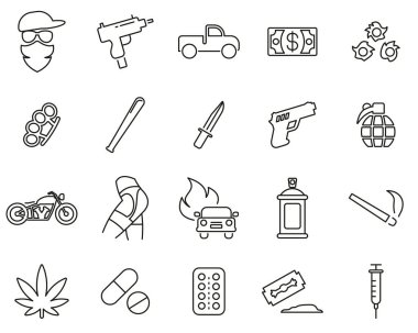 Modern Gangster Simgeleri Siyah & Beyaz İnce Çizgi Büyük Ayarlandı