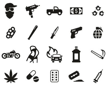 Modern Gangster Simgeleri Siyah & Beyaz Kümesi Büyük
