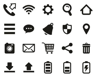 Cep Telefonu veya Akıllı Telefon Simgeleri Siyah & Beyaz Büyük Ayarlar