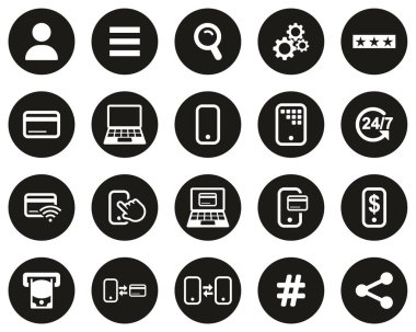 Mobil Bankacılık Simgeleri Siyah Düz Dizayn Çemberi Üzerinde Beyaz Büyük