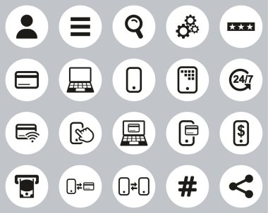 Mobil Bankacılık Simgeleri Siyah & Beyaz Düz Tasarım Çemberi Büyük Ayarla