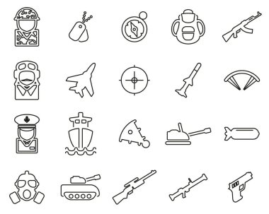 Askeri veya Ordu Simgeleri Siyah & Beyaz İnce Çizgi Büyük Ayarlandı