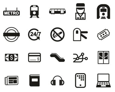 Metro veya Metro Simgeleri Siyah & Beyaz Büyük Ayarlar