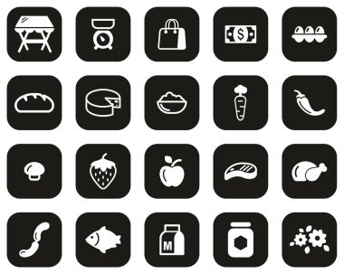 Pazar Yeri ya da Pazar Durağı Simgeleri Siyah Düz Tasarım Büyük Ayarlı Beyaz