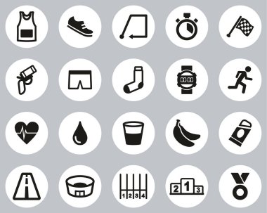 Maraton ya da Maraton Yarış Simgeleri Siyah & Beyaz Düz Tasarım Çemberi Büyük